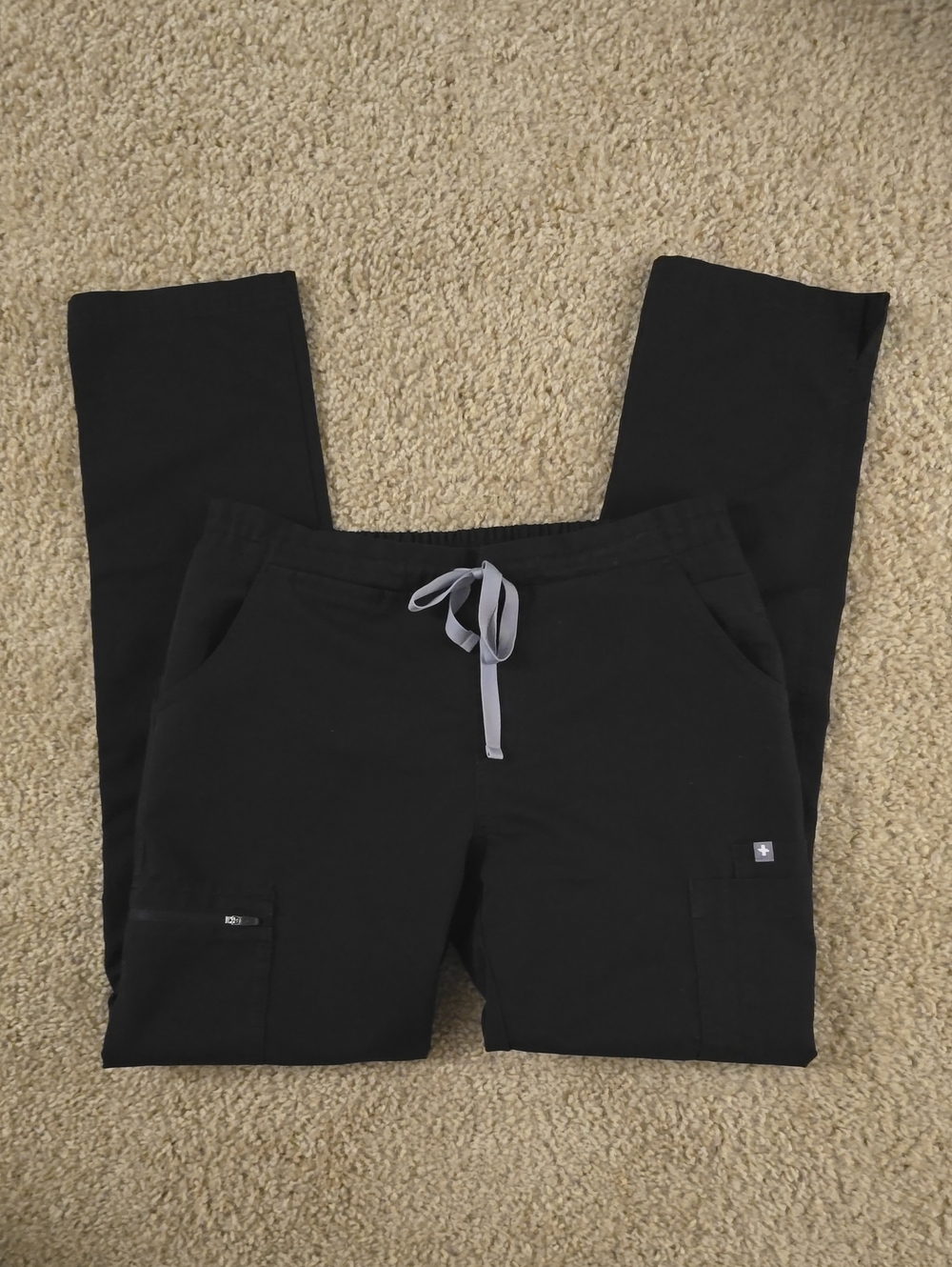 Figs Black Straight-Leg Scrub Pants with Gray Drawstring